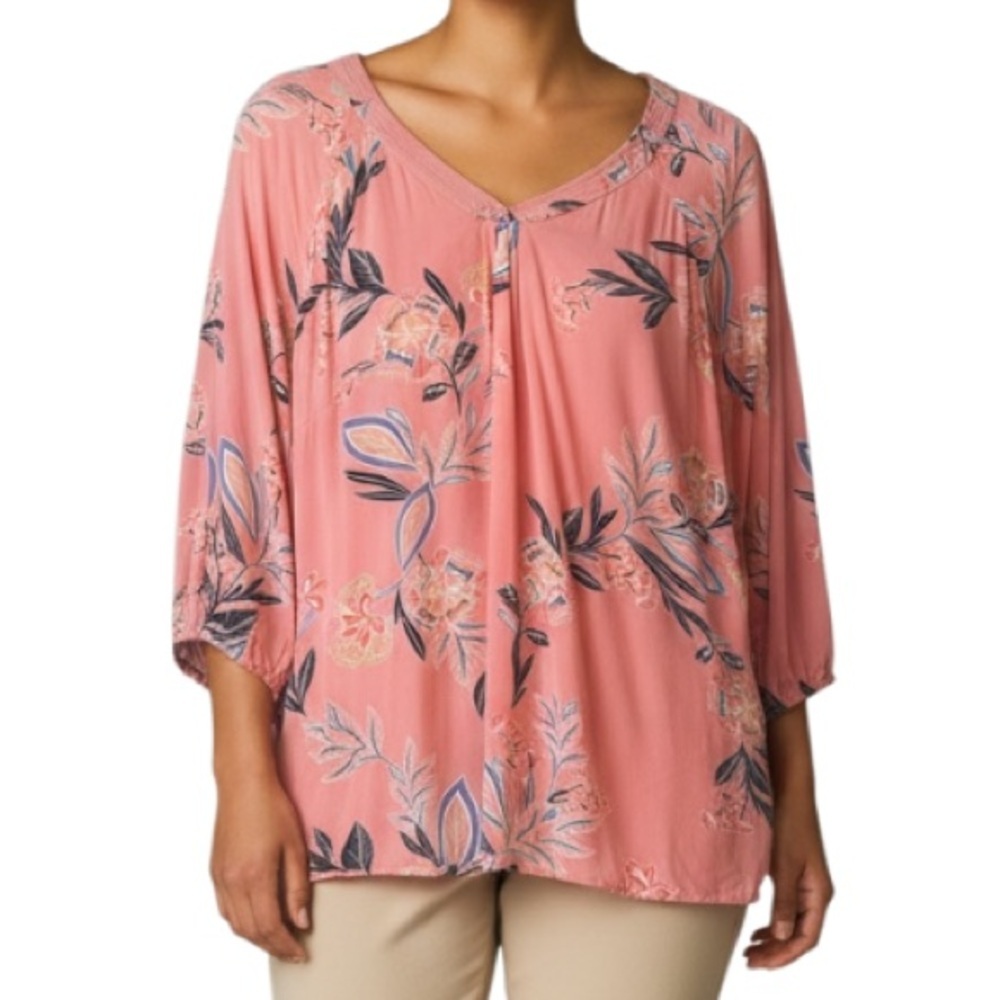 St. John's Bay Pink Floral Blouse Size XL